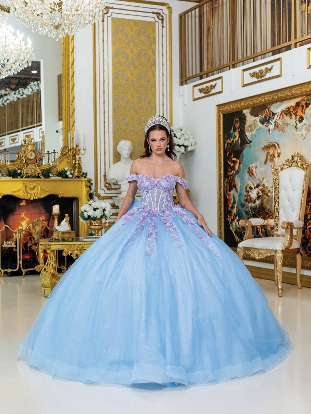 NEW BAHAMA LILAC Tulle & Glitter Off Shoulder Quinceanera Ball Gown 5016